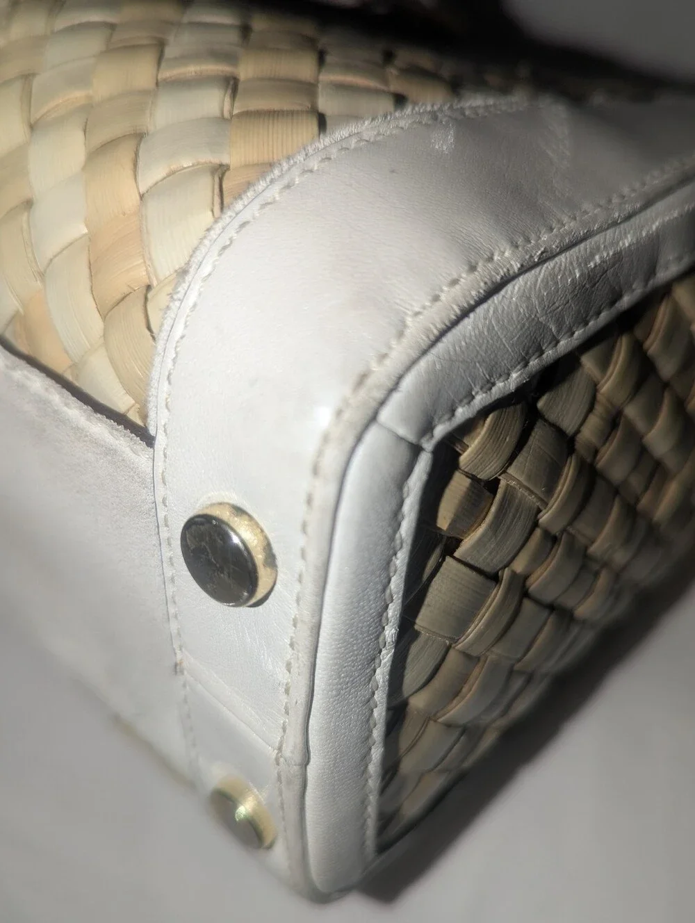 Vintage Coach Hamptons Y2K Woven Satchel in Natural and White Leather 4419
